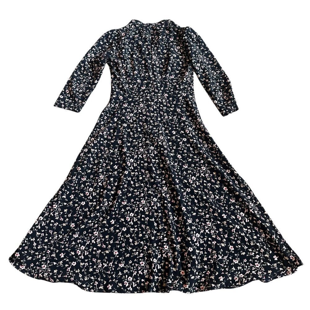 Arefeva Floral Print Dress Mock Neck Cropped Sleeve Flowy Size Medium Women's